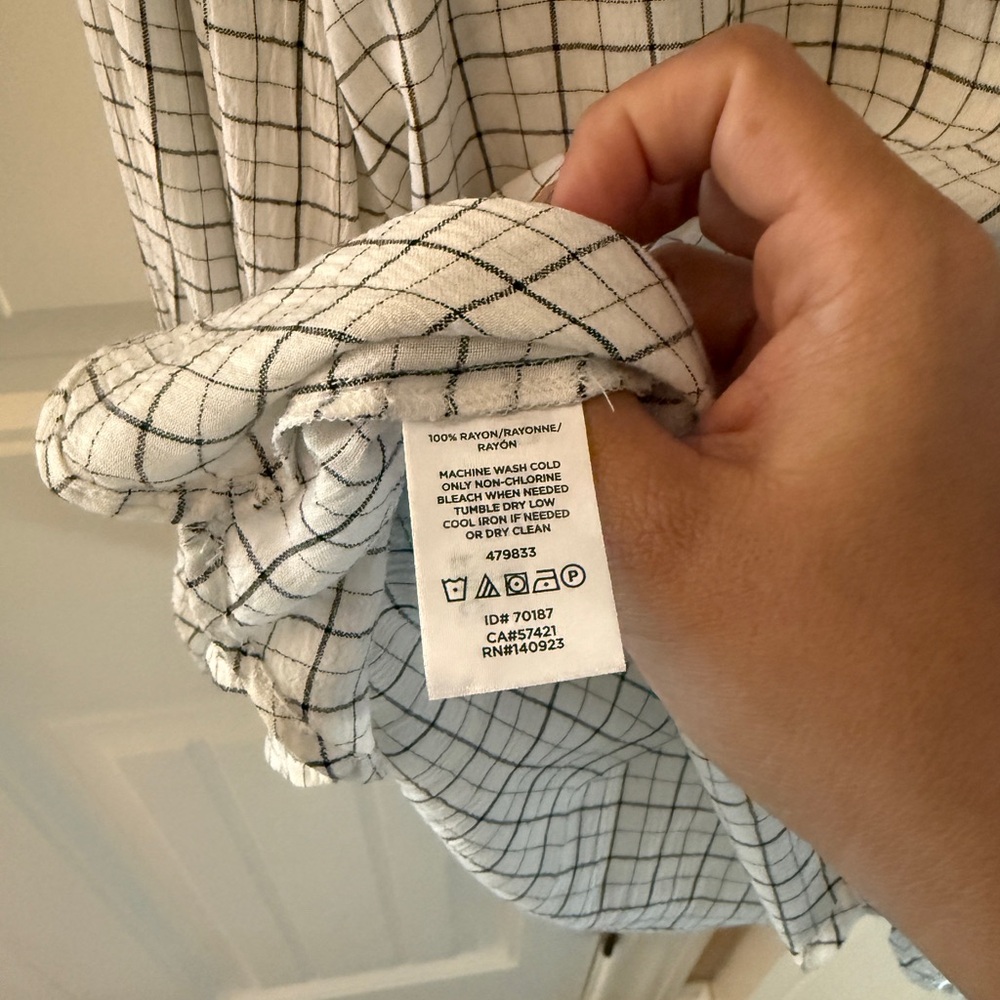 LOFT Plaid Ruffle Split-Neck Blouse - Picture 5 of 5